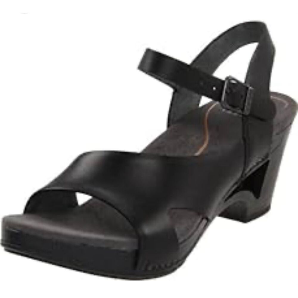 Dansko black leather Tasha strappy heeled sandal clog size 8/38